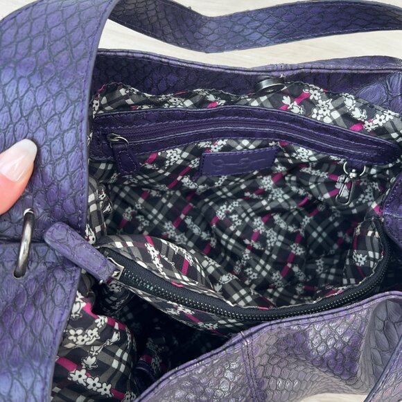 Jessica Simpson (2011) Croc Embossed Satchel Purple Faux Leather Shoulder Bag - Picture 11 of 16